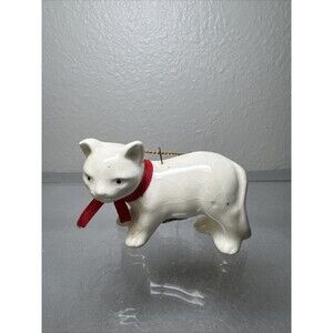 Vintage Takahashi White Porcelain Cat Figurine Christmas Ornament Japan Small